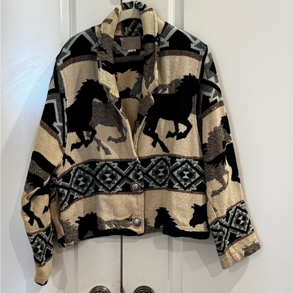 Vintage Horse Patterned Jacket with Button Closure - image 1